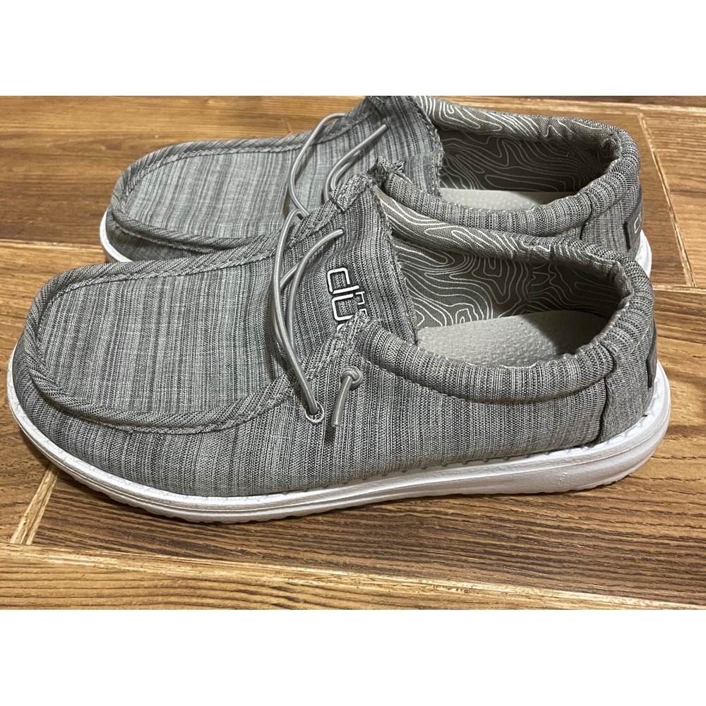 Hey Dude Wally Youth Linen Stone Grey Slip On Loafers Shoes Size 5Y 130130704